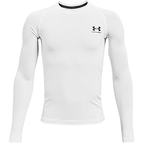 Under Armour Jungen HeatGear Armour Langarm-T-Shirt Sweatshirt mit Rundhalsausschnitt, Weiß (100)/Schwarz, L von Under Armour