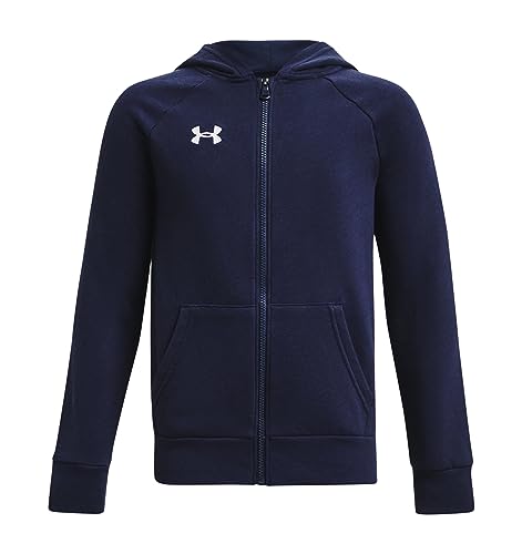 Under Armour Jungen Rival Fleece-Kapuzenpullover mit durchgehendem Reißverschluss Sweatshirt, Midnight Navy/Weiß, L von Under Armour