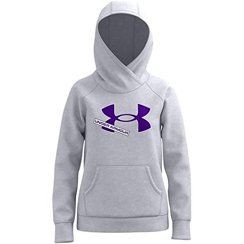 Under Armour Mädchen Rival Fleece Logo Hoodie Hemd, Mod Grey Light Heather (011)/Purple Zest, 38 von Under Armour