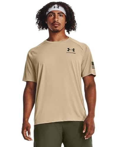 Under Armour Men's Standard Freedom Tech Short Sleeve T-Shirt, (291) Desert Sand / / Marine OD Green, Large von Under Armour