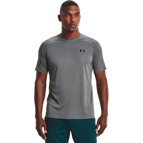 UNDER ARMOUR Herren Tech 2.0 Shortsleeve Atmungsaktives Sportshirt, schnelltrocknendes Trainingsshirt mit kurzen Ärmeln und lockerer Passform, Blickdicht, Grey Heather (012), L von Under Armour