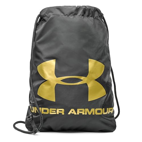 Under Armour Unisex Ozsee Sackpack, strapazierfähiger Turnbeutel, 16 L Beutel Rucksack mit Brustclip,Black / / Metallic Gold,OSFA von Under Armour