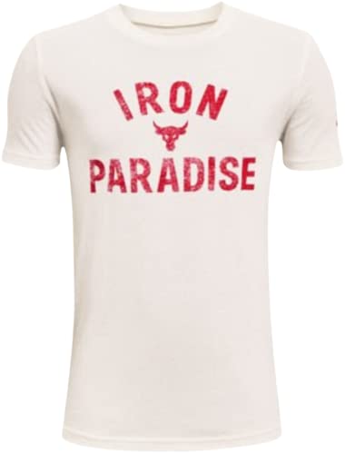 Under Armour Project Rock Blood Sweat Respect Kurzarm-T-Shirt für Jungen (8–20), Onyx Weiß/Rot - 112, L von Under Armour