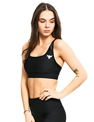 Under Armour Project Rock Damen Sport-BH abnehmbar, gepolstert, Schwarz 001, small von Under Armour