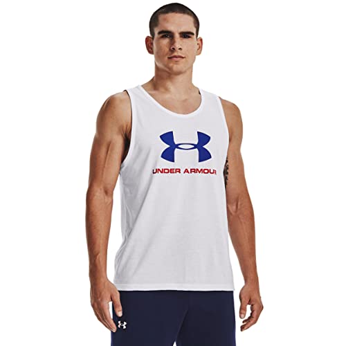 Under Armour Herren UA Sportstyle Logo Tank T-Shirt, (104) weiß/royal/rot, L von Under Armour