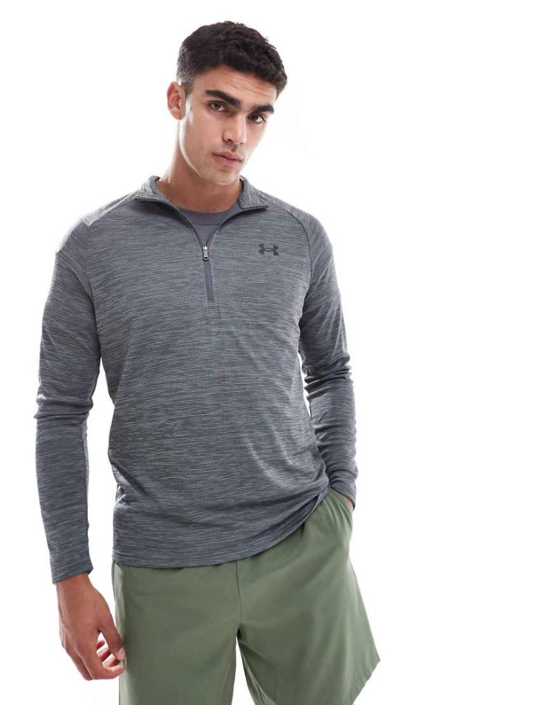 Under Armour - Tech - Strukturiertes Oberteil in Castlerock-Grau mit kurzem Reißverschluss von Under Armour