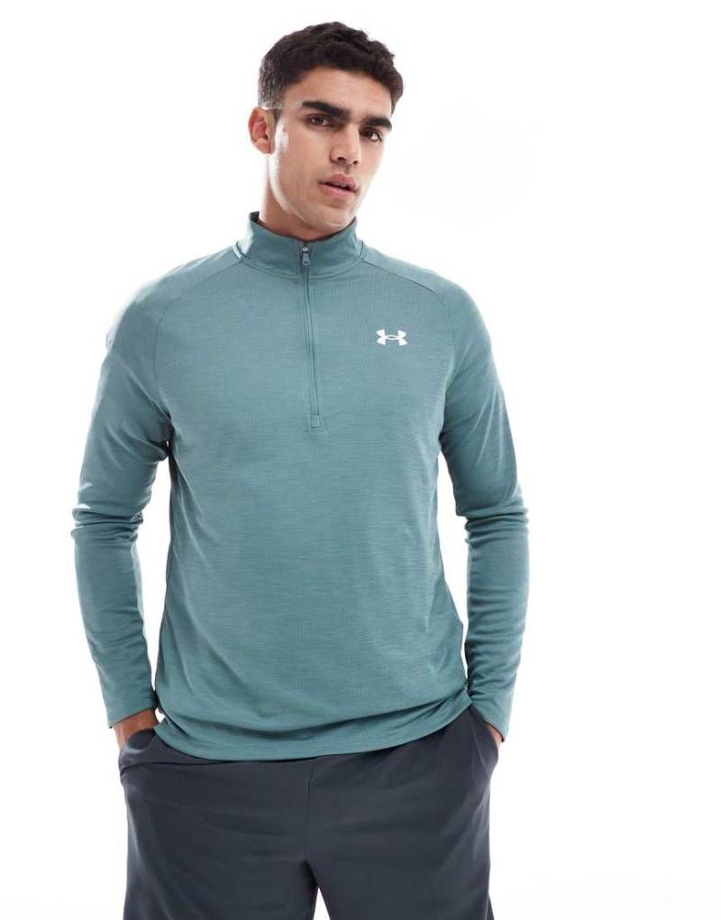 Under Armour - Tech - Strukturiertes Oberteil in Jasper-Grau mit kurzem Reißverschluss-Blau von Under Armour