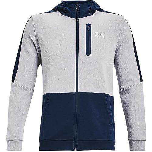 Under Armour Threadborne Herren Kapuzenpullover mit durchgehendem Reißverschluss, Grau/Marineblau, M von Under Armour