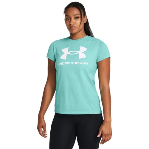 Under Armour UA W Sportstyle Logo SS T-Shirt Damen, Radial Turquoise - White, M von Under Armour