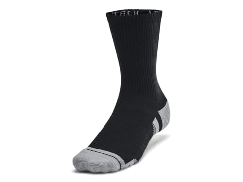 Under Armour Uni Performance Tech Crew Socken Zubehör – 3er-Pack mit Fußgewölbeunterstützung, Größe XL, Schwarz-Stahl, X-Large von Under Armour