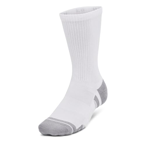 Under Armour Unisex Performance Tech Crew Socken Zubehör – 3er-Pack mit Fußgewölbeunterstützung, Größe XL, Weißer Stahl, X-Large von Under Armour