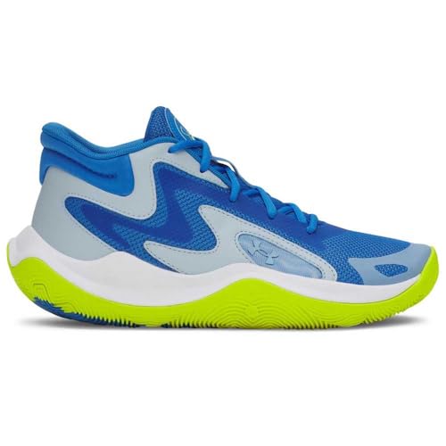 Under Armour Unisex JET 25, Basketball Schuh für Kinder, gut gepolsterte Sportschuhe, atmungsaktiver und leichter Turnschuh für Mädchen und Jungs,Blue Atlantis / Blue Calm / Metallic Blue Calm,42.5 von Under Armour