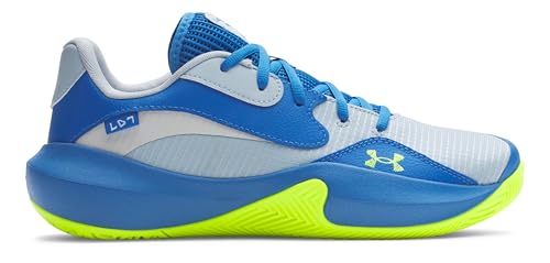 Under Armour Unisex Lockdown 7 Low, leichter Basketball Schuh, robuste Sportschuhe für Outdoor- und Hallensport, atmungsaktive Turnschuhe,Blue Calm / Blue Atlantis / High Vis Yellow,45 von Under Armour