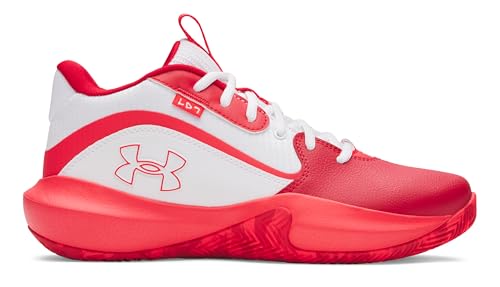 Under Armour Unisex Lockdown 7, Basketballschuhe mit Leder, atmungsaktive Sportschuhe mit rutschfester Sohle, leichte Basketball Turnschuhe für Damen und Herren,White / Red / Racer Red,44 von Under Armour