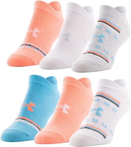 Under Armour Women's Essential 2.0 Lightweight No Show Socks, 6-Pairs , White/Electro Tangerine/Fresco Blue , Medium von Under Armour