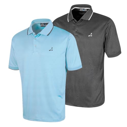 Under Par Men's Herren-Doppelpack Waffelstrick Stretch Feuchtigkeitsableitendes UV-Schutz Golf-Poloshirt Polo Shirt, Kohle & Himmelblau, M (2er Pack) von Under Par