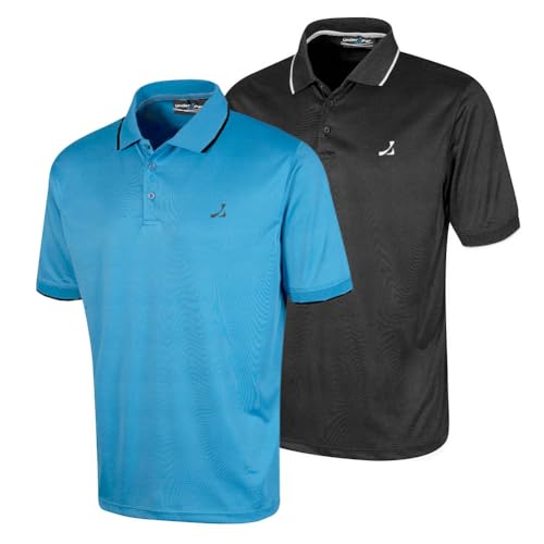 Under Par Men's Herren-Doppelpack Waffelstrick Stretch Feuchtigkeitsableitendes UV-Schutz Golf-Poloshirt Polo Shirt, Schwarz & Türkis, XL (2er Pack) von Under Par