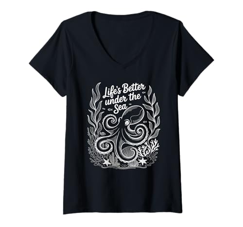 Damen Octopus Garden Lover Kraken Sea Octo Gardening Tintenfisch-Kunst T-Shirt mit V-Ausschnitt Damen Octopus Garden Lover Kraken Sea Octo Gardening Tintenfisch-Kunst T-Shirt mit V-Ausschnitt von Under The Sea Flowers Grow Flowers Plants Ocean
