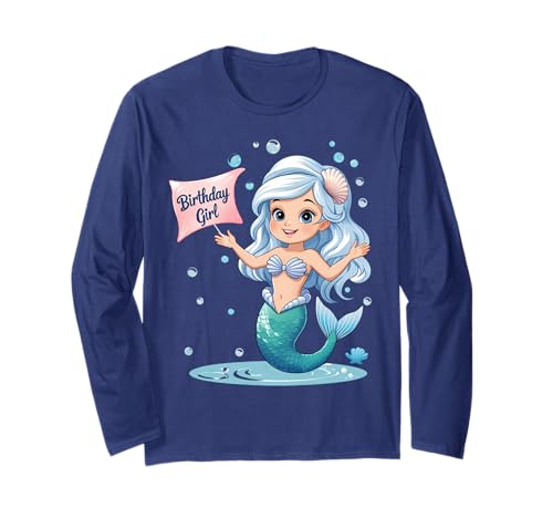 Niedliche Cartoon-Meerjungfrau für Kleinkinder Kinder Jugend Mädchen Geburtstag Langarmshirt von Under the Sea Birthday Party Ideas Granddaughter