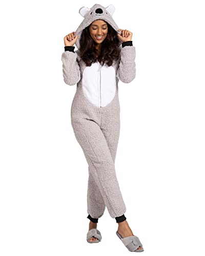 Undercover Lingerie Ltd CT Womens Soft Coral Fleece Novelty All in One Onesies Grey Koala Bear Large von Undercover Lingerie Ltd