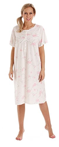 Damen-Nachthemd aus Jersey-Baumwolle mit Blumenmuster, Größen: 38-64 Gr. XX-Large, Pink - Short Sleeve von Undercover