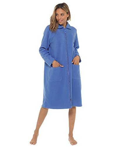 Damen Reißverschluss weich FLEECE BADEMANTEL, mit Reißverschluss mit Satin Trimm rose rosa blau - Blau, 22-24 von Undercover