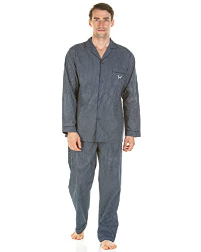 Haigman Herren-Schlafanzug, pflegeleicht, gewebt, Baumwolle, bedruckt, lange Ärmel, traditionell, tailliert, Nachtwäsche, Marineblauer Geo-Print, XXXL von Undercover