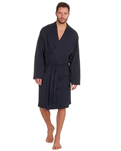 Herren-Bademantel aus recyceltem Material, Baumwolle, langärmelig, Jersey, Kimono-Wickel, Bademantel, navy, L von Undercover