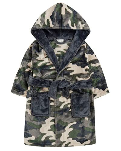 Kinder Jungen Kinder Morgenmantel aus weichem Fleece mit Kapuze, Khaki-Grün Camo, 7-8 Jahre von Undercover