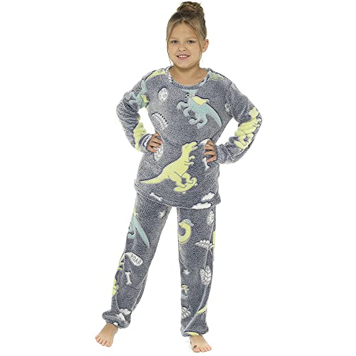 Kinder Mädchen Jungen Schlafanzug-Set, leuchtet im Dunkeln, weiches Korallen-Fleece, lang, PJs Nachtwäsche, Dinosaurier, 9 - 10 Jahre von Undercover