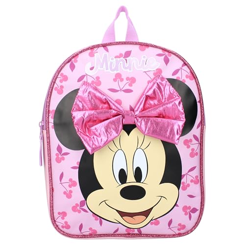 Kindergarten-Rucksack Disney Minnie Mouse Mädchen | Kleiner Rucksack Kinder Freizeitrucksack mit großer r D Schleife (Kirschen pink) von Undercover