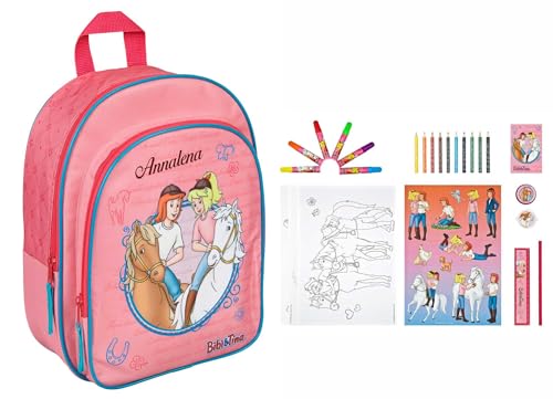 Kindergartenrucksack Bibi & Tina Mädchen - Personalisiert mit Name - Set Pferde Kinderrucksack mit Mal- und Schreibturm 35-tlg. von Undercover