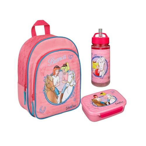 Kindergartenrucksack Bibi & Tina Mädchen mit Brotzeitdose Trinkflasche - Personalisiert mit Name - Set Pferd Kinderrucksack mit Brotdose Trinkbecher von Undercover