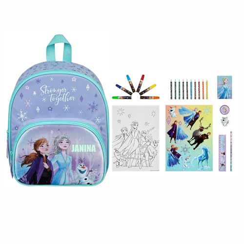 Kindergartenrucksack Disney Frozen Mädchen - Personalisiert mit Name - Set Kinderrucksack mit Mal- und Schreibturm von Undercover