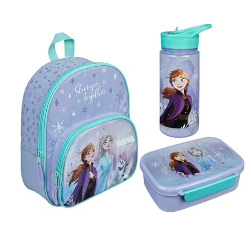 Kindergartenrucksack Disney Frozen Mädchen mit Brotzeitdose Trinkflasche - Personalisiert mit Name - Set Kinderrucksack mit Brotdose Trinkbecher von Undercover