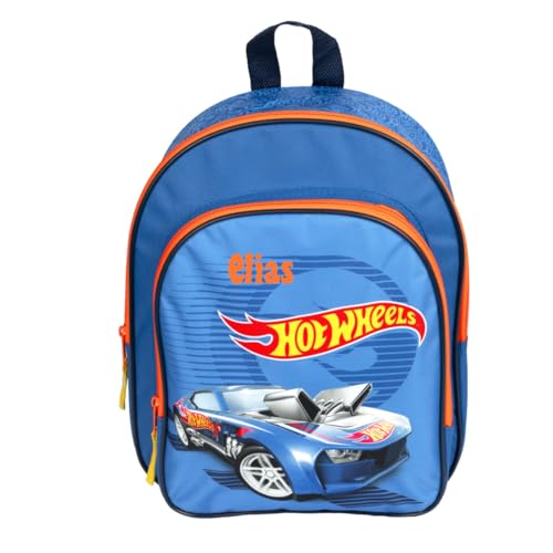 Kindergartenrucksack Hot Wheels Auto Jungen - Personalisiert mit Name - Kinderrucksack mit Vortasche blau - 2 Fächer 25x31x10 cm von Undercover