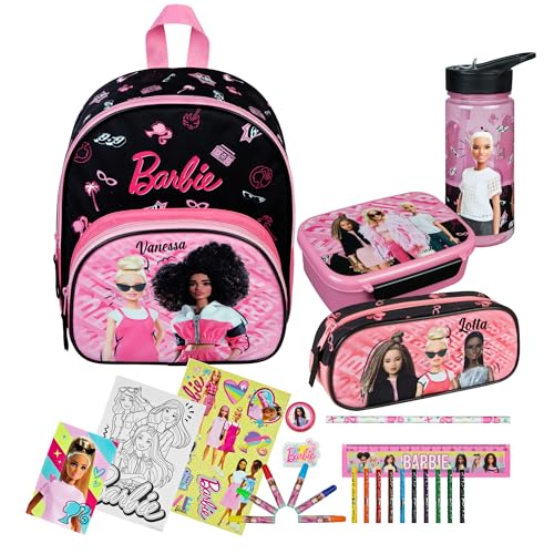 Kindergartenrucksack Mädchen Barbie Set - Personalisiert mit Name - Set Kinderrucksack mit Malturm Brotzeitdose Trinkflasche Schlampermäppchen von Undercover