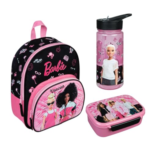 Kindergartenrucksack Mädchen Barbie mit Brotzeitdose Trinkflasche - Personalisiert mit Name - Set Kinderrucksack mit Brotdose Trinkbecher von Undercover