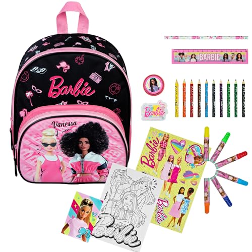 Kindergartenrucksack Mädchen Barbie mit Malturm - Personalisiert mit Name - Set Kinderrucksack mit Stiften Malblock von Undercover