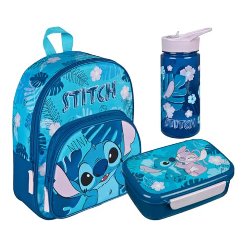 Kindergartenrucksack Mädchen Disney Stitch mit Brotzeitdose Trinkflasche - Personalisiert mit Name - Set Kinderrucksack mit Brotdose Trinkbecher von Undercover