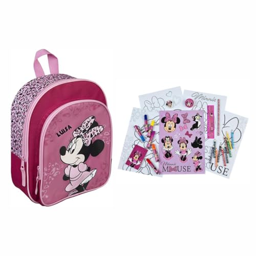 Kindergartenrucksack Minnie Mouse Mädchen - Personalisiert mit Name - Set Disney Kinderrucksack mit Mal- und Schreibturm 35-tlg. von Undercover