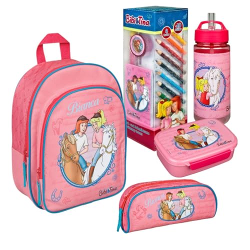 Kindergartenrucksack Set Bibi & Tina Mädchen - Personalisiert mit Name - Inkl. Kinderrucksack Pferd Brotdose Trinkbecher Federmappe Malturm Sticker von Undercover