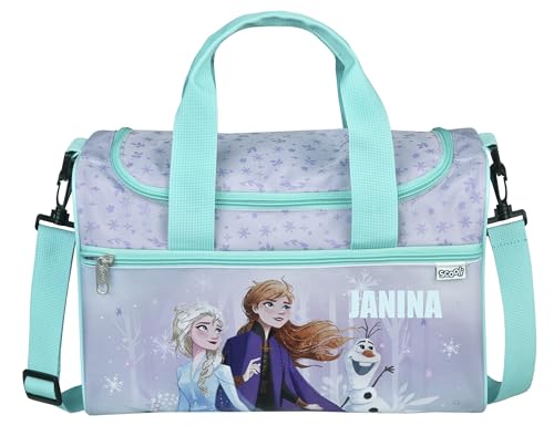 Kleine Sporttasche Disney Frozen Kinder - Personalisiert mit Name - Reisetasche Kindertasche Mädchen - 2 Fächer mit Umhängegurt von Undercover