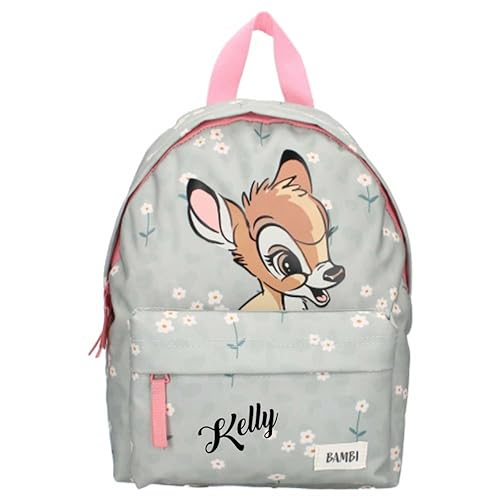 Personalisierter Kindergarten-Rucksack Disney Bambi mit Name Mädchen | Kleiner Rucksack Kinder Grün mit Blümchen von Undercover