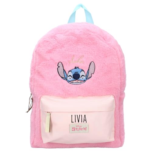 Personalisierter Kindergartenrucksack Disney Stitch mit Name Mädchen - Kleiner Rucksack Plüsch Kinder Freizeitrucksack mit 2 Fächern 33 x 23 x 9 cm von Undercover