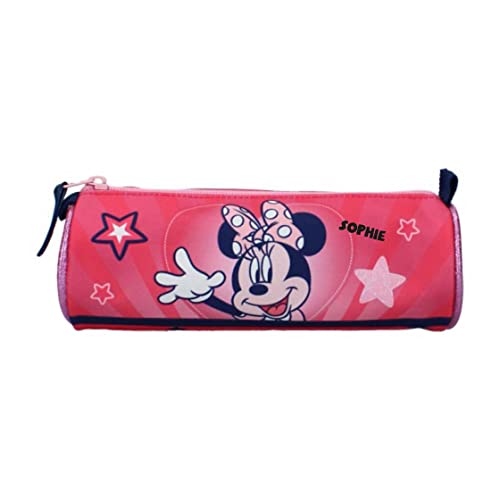 Personalisiertes Schlampermäppchen Kinder mit Namen Bedruckt | Motiv Disney Minnie Mouse mit Sternen | personalisiertes Schüleretui für Mädchen | Faulenzer für Schule & Freizeit von Undercover