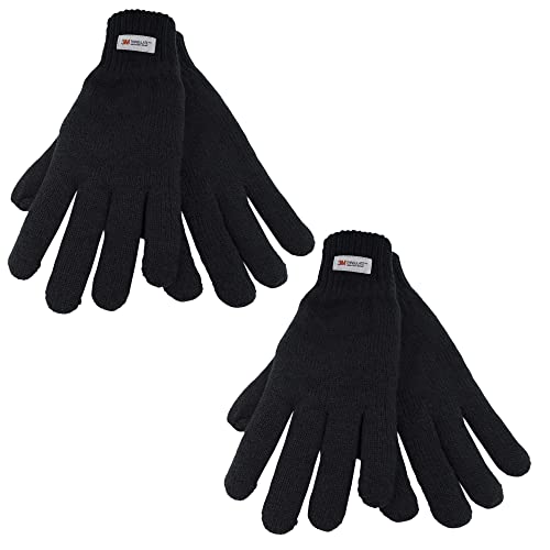 Thermo-Strickhandschuhe für Herren, 1 oder 2 Stück, mit Thinsulate-Futter, dicker Qualitätshandschuh, Schwarz , M/L von Undercover