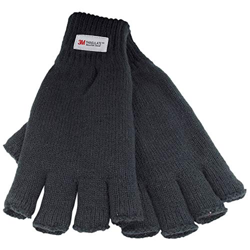 Thinsulate-Handschuhe für Herren, 1 oder 2 Stück, gestrickt, fingerlos, mit Fleece gefüttert, 1 Paar, Medium/Large von Undercover