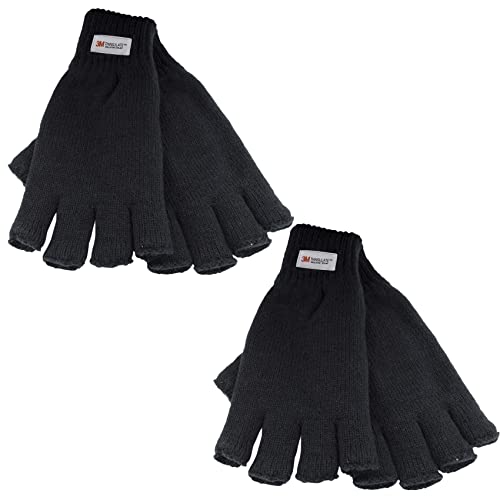 Thinsulate-Handschuhe für Herren, gestrickt, fingerlos, mit Fleece gefüttert, 2 Stück, Schwarz , L-XL von Undercover