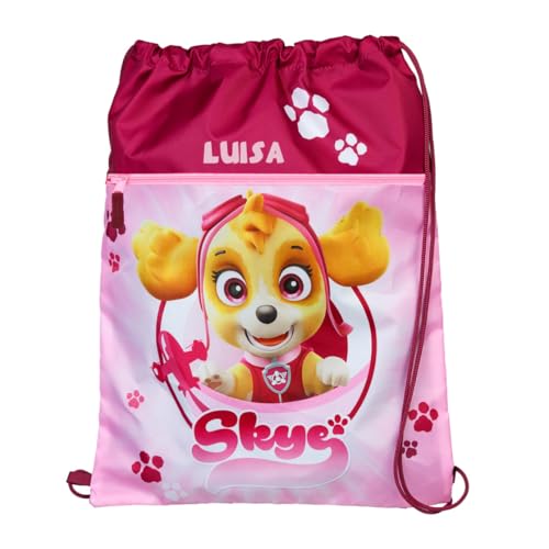 Turnbeutel Paw Patrol Skye Mädchen - Personalisiert mit Namen - Bedruckter Schuhbeutel Fernsehserie Kinder - Rucksack zum Zuziehen rosa von Undercover